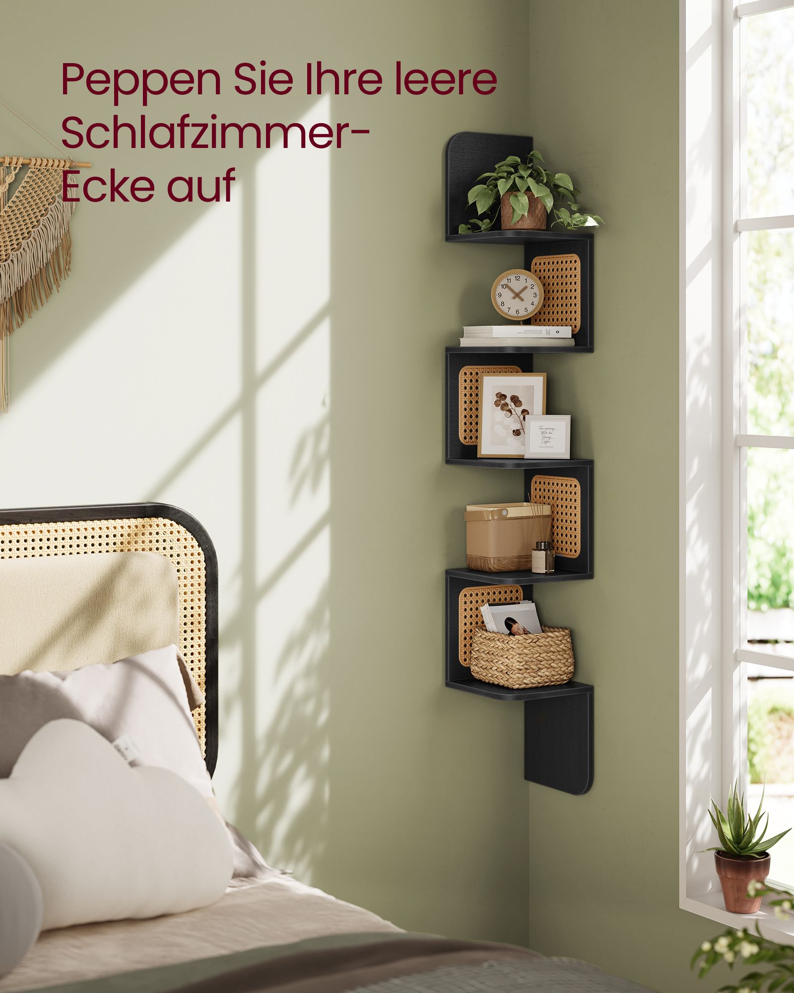 Eckregal mit 5 Ebenen in Zickzack-Form aschschwarz