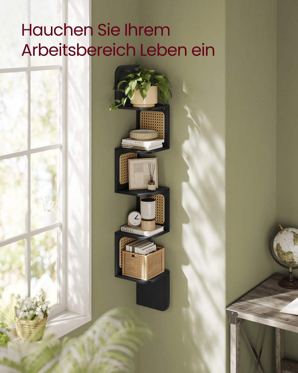 Eckregal mit 5 Ebenen in Zickzack-Form aschschwarz