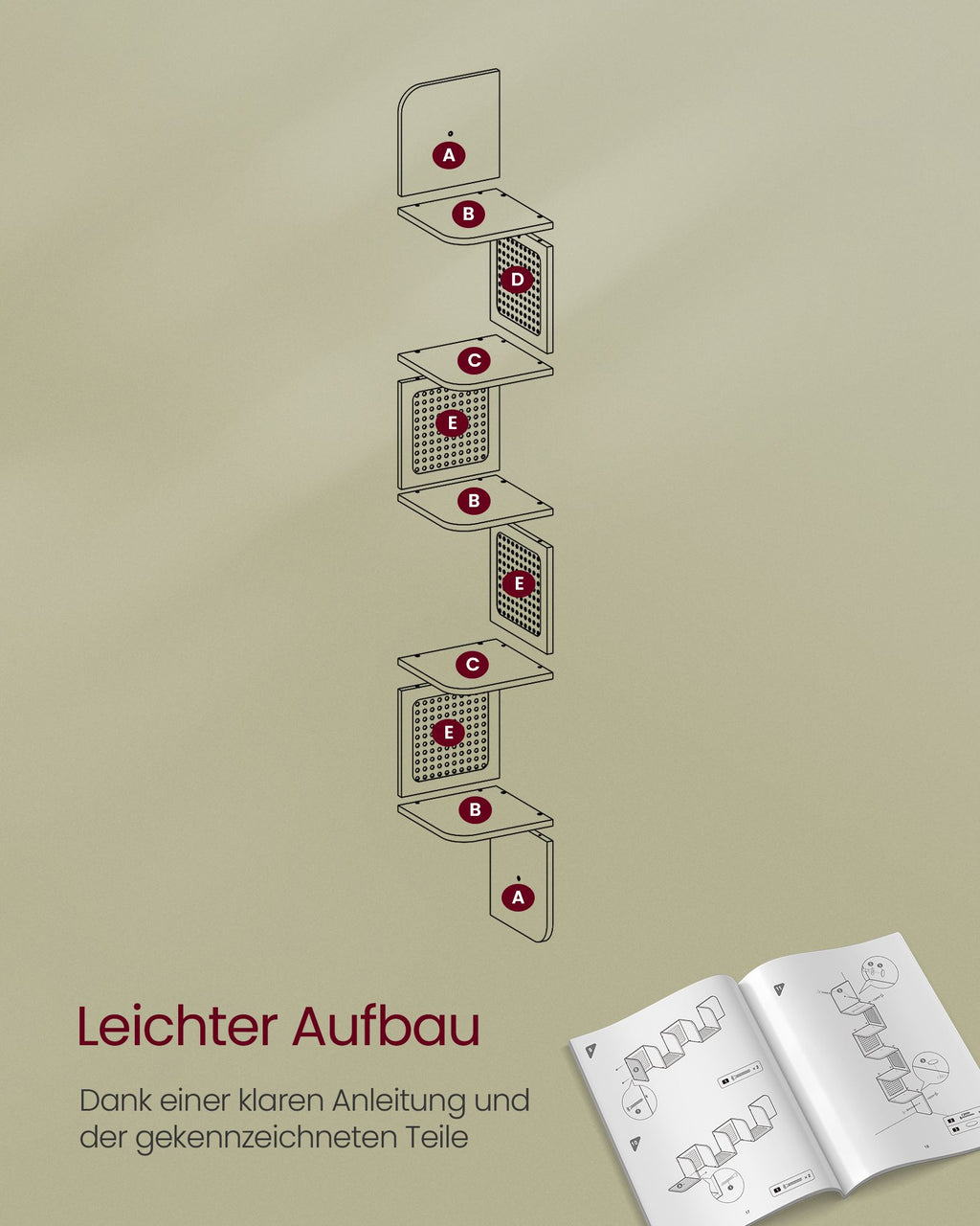 Eckregal mit 5 Ebenen in Zickzack-Form aschschwarz