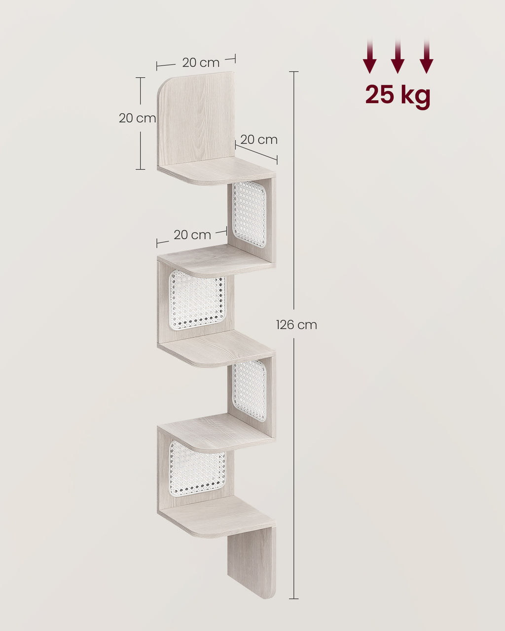 Eckregal mit 5 Ebenen in Zickzack-Form haferflockenbeige