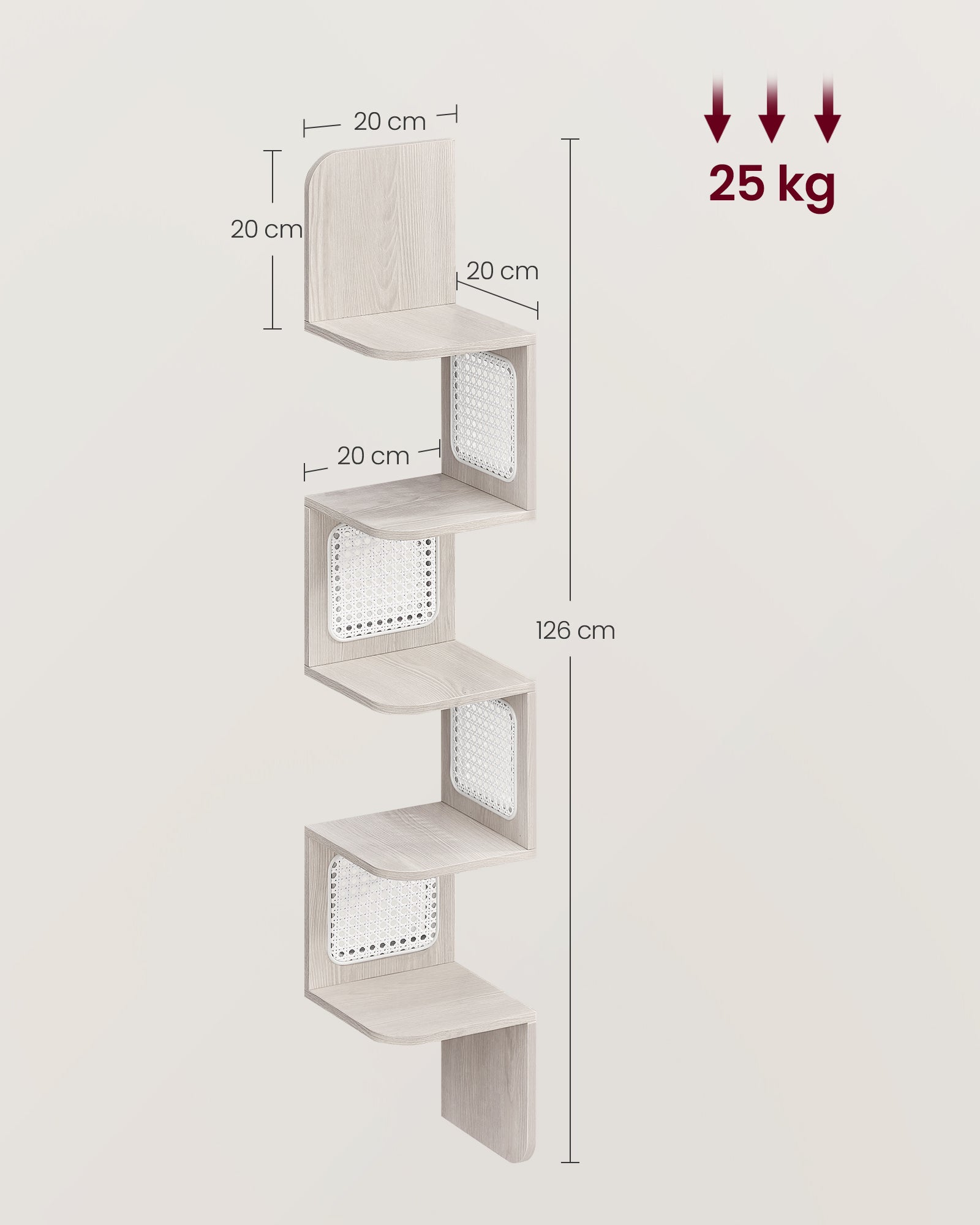 Eckregal mit 5 Ebenen in Zickzack-Form haferflockenbeige