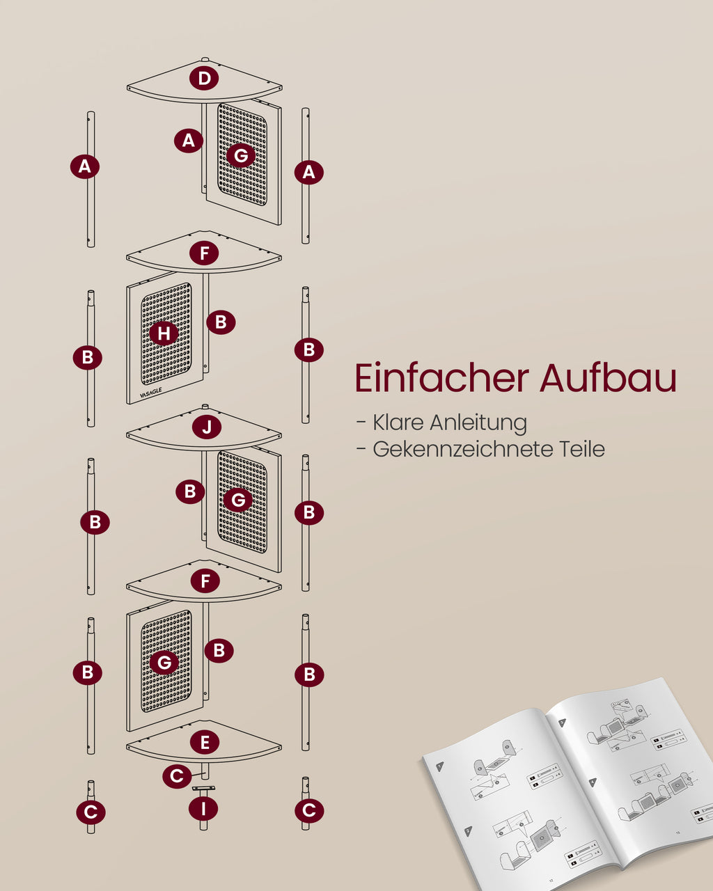 Eckregal mit 5 Ebenen und Rattan-Seitenplatten ebenholzschwarz