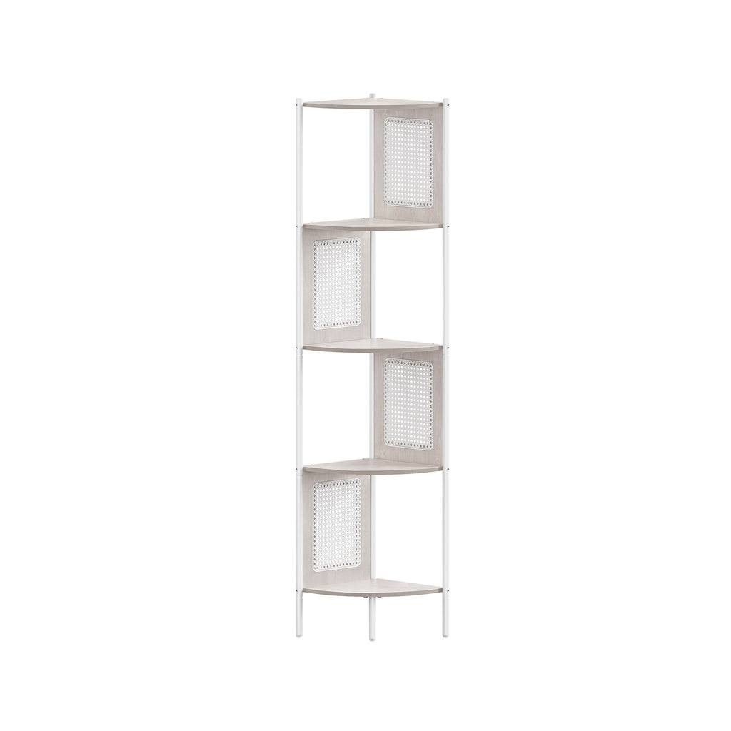 Eckregal mit 5 Ebenen und Rattan-Seitenplatten haferflockenbeige