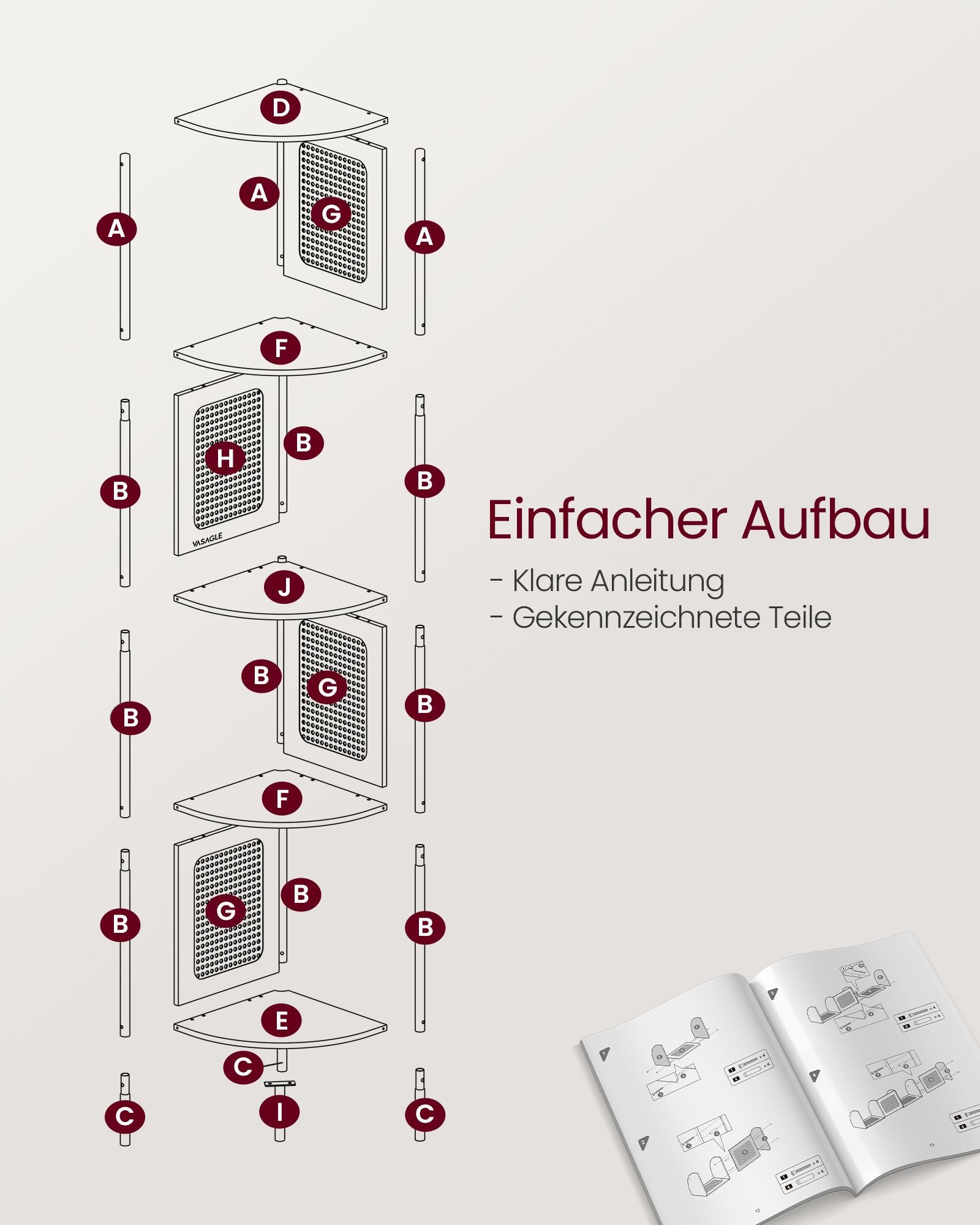 Eckregal mit 5 Ebenen und Rattan-Seitenplatten haferflockenbeige