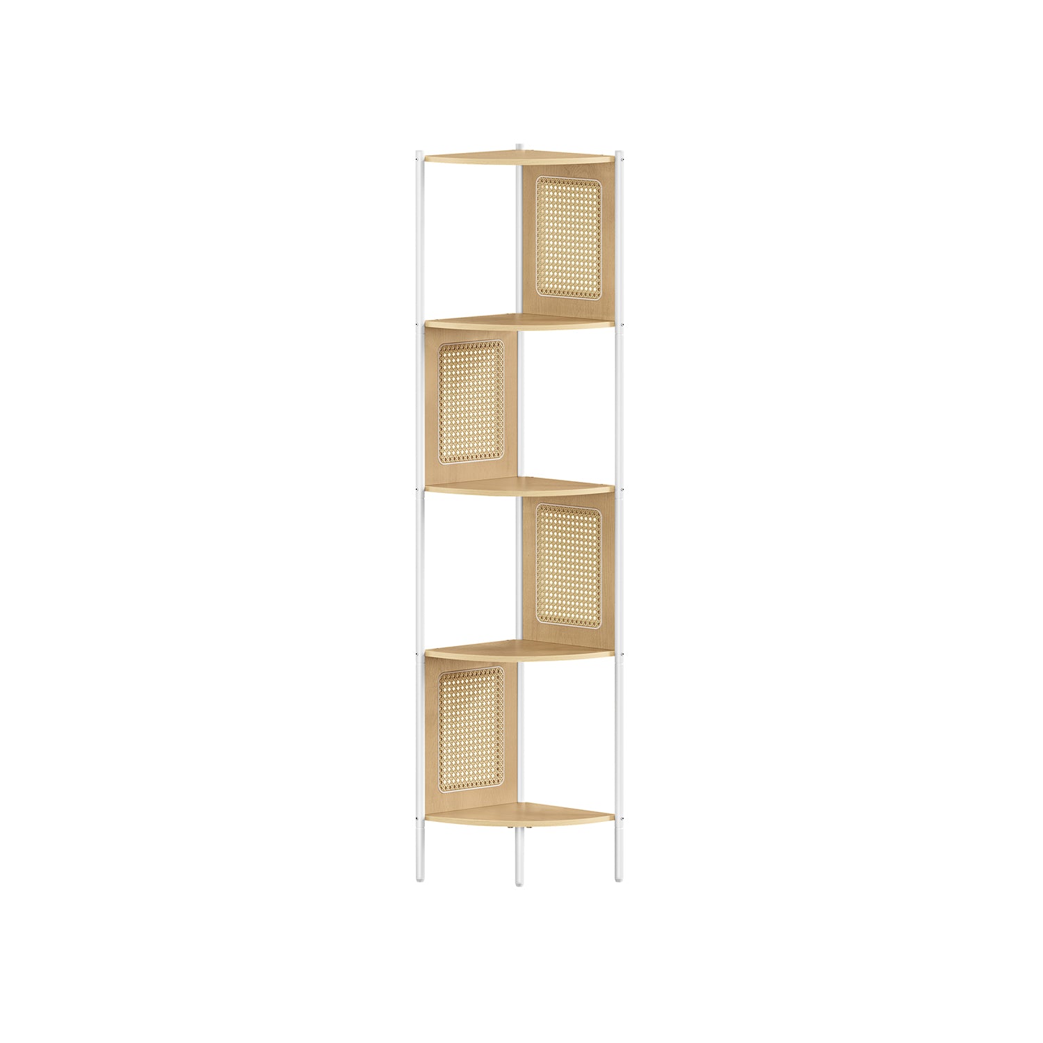 Eckregal mit 5 Ebenen und Rattan-Seitenplatten eichenbeige