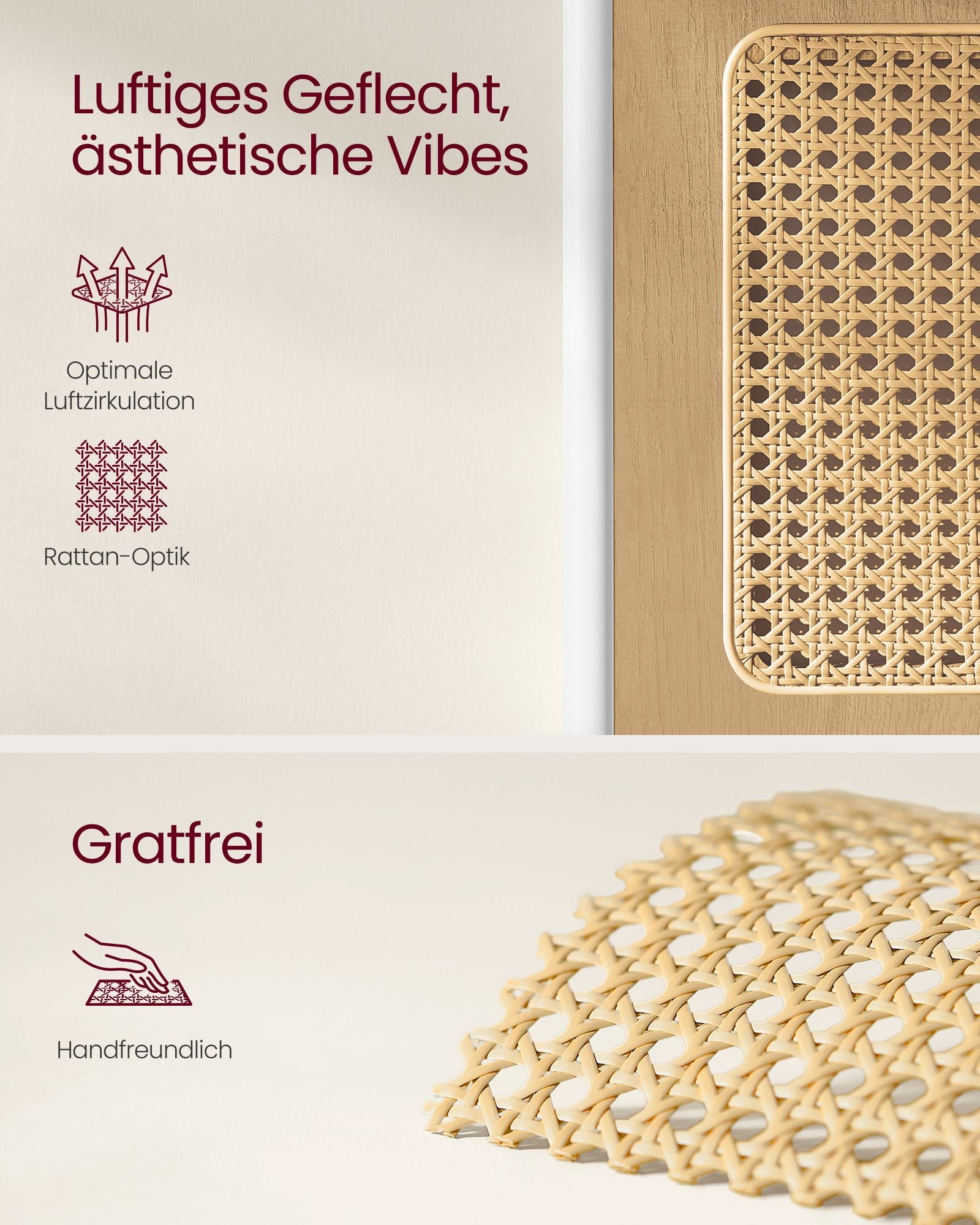 Eckregal mit 5 Ebenen und Rattan-Seitenplatten eichenbeige