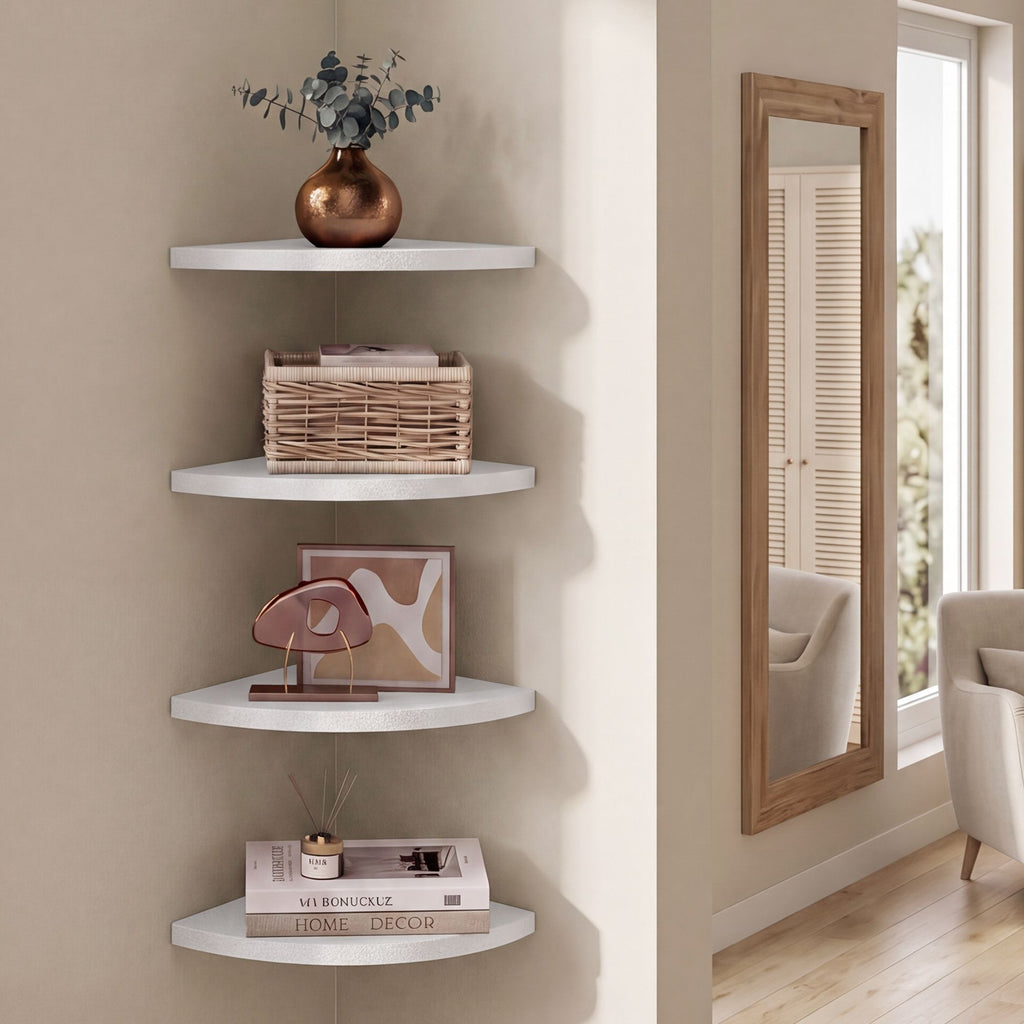 2er Set Eckregal, Fächerförmiges Schweberegal für Schlafzimmer, 20 x 20 x 1
