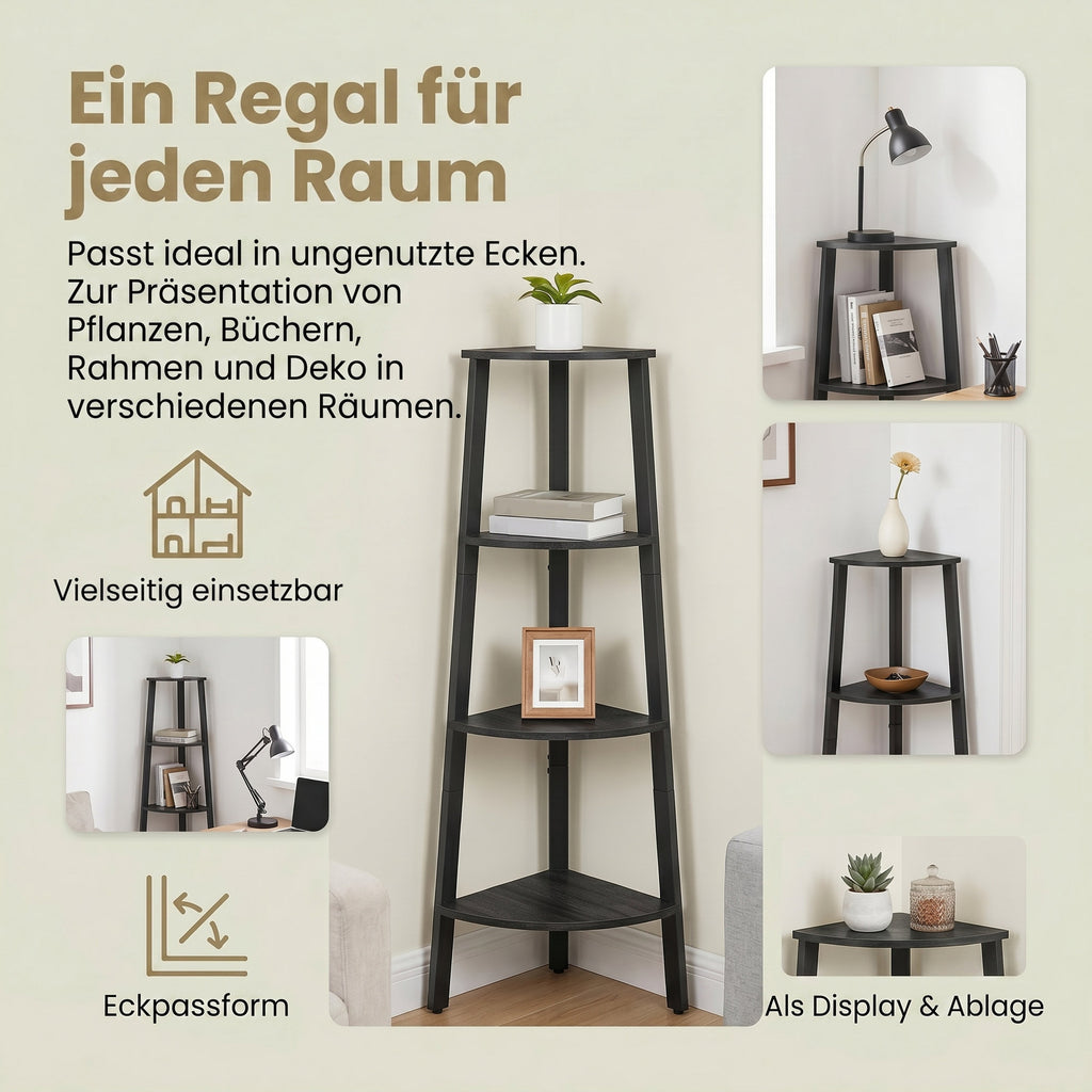Eckregal, Bücherregal mit 4 Ebenen, Leiterregal