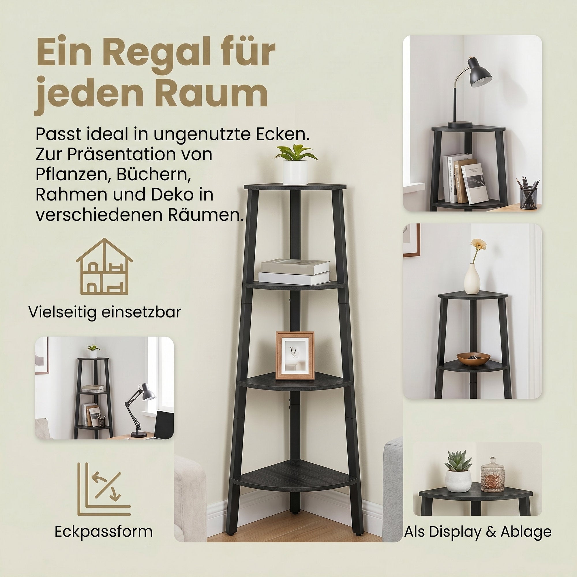 Eckregal, Bücherregal mit 4 Ebenen, Leiterregal