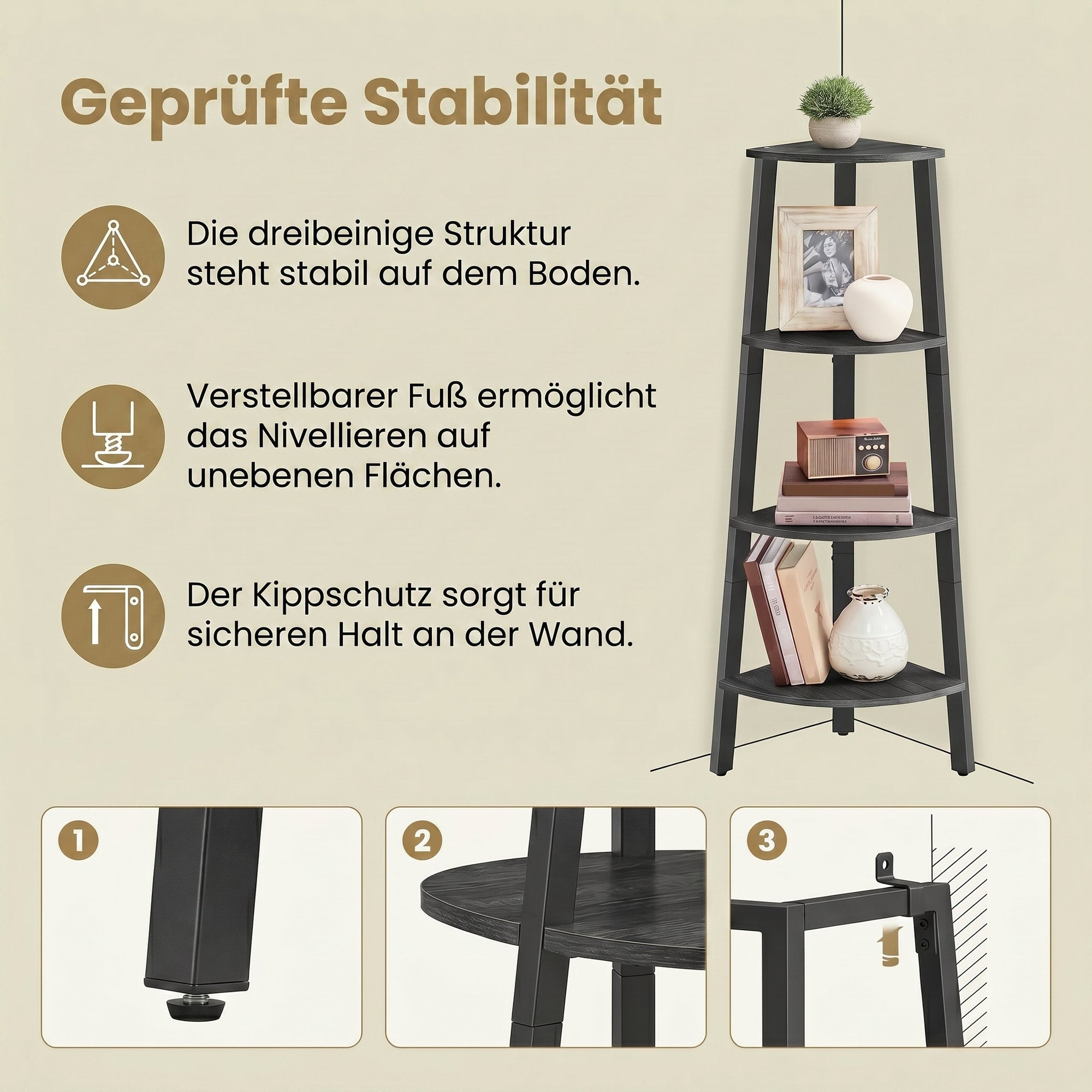 Eckregal, Bücherregal mit 4 Ebenen, Leiterregal