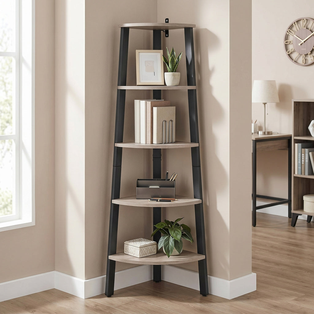 Eckregal, Bücherregal mit 4 Ebenen, Leiterregal