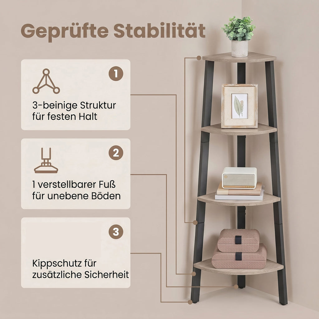 Eckregal, Bücherregal mit 4 Ebenen, Leiterregal