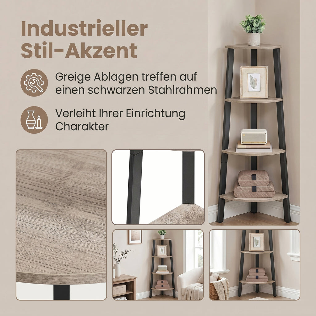 Eckregal, Bücherregal mit 4 Ebenen, Leiterregal
