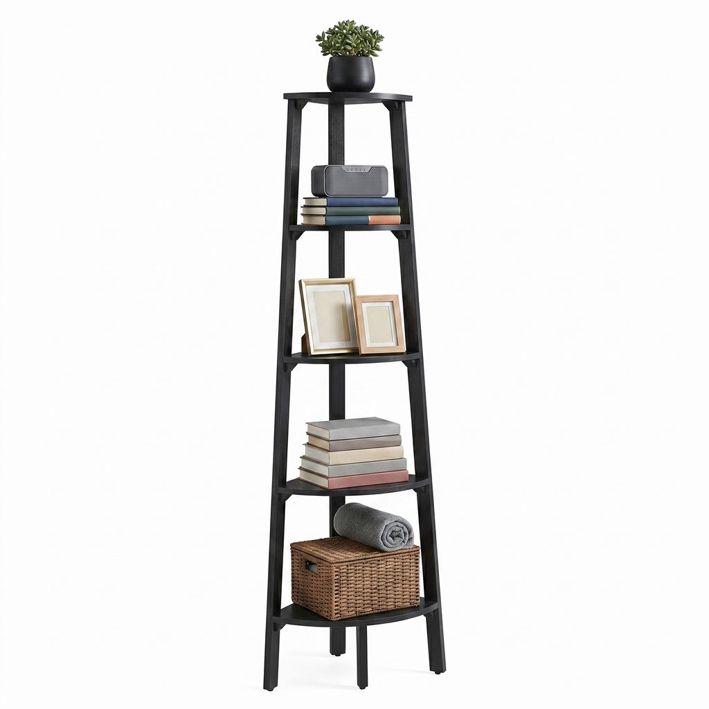 Eckregal, Bücherregal mit 5 Ebenen, Leiterregal