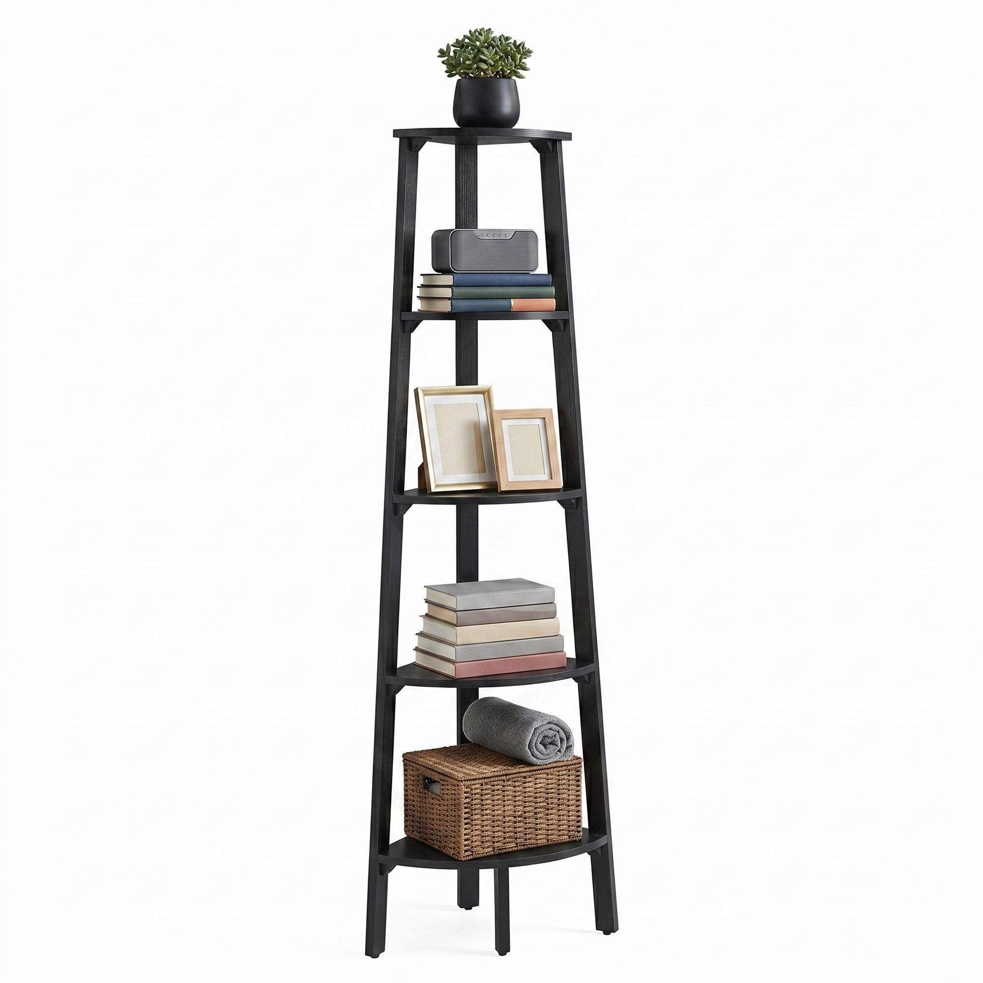Eckregal, Bücherregal mit 5 Ebenen, Leiterregal
