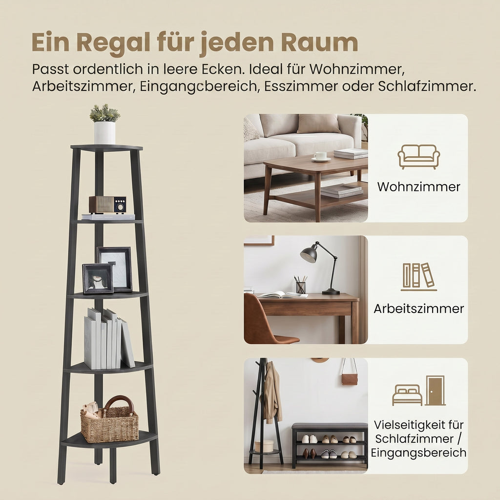Eckregal, Bücherregal mit 5 Ebenen, Leiterregal