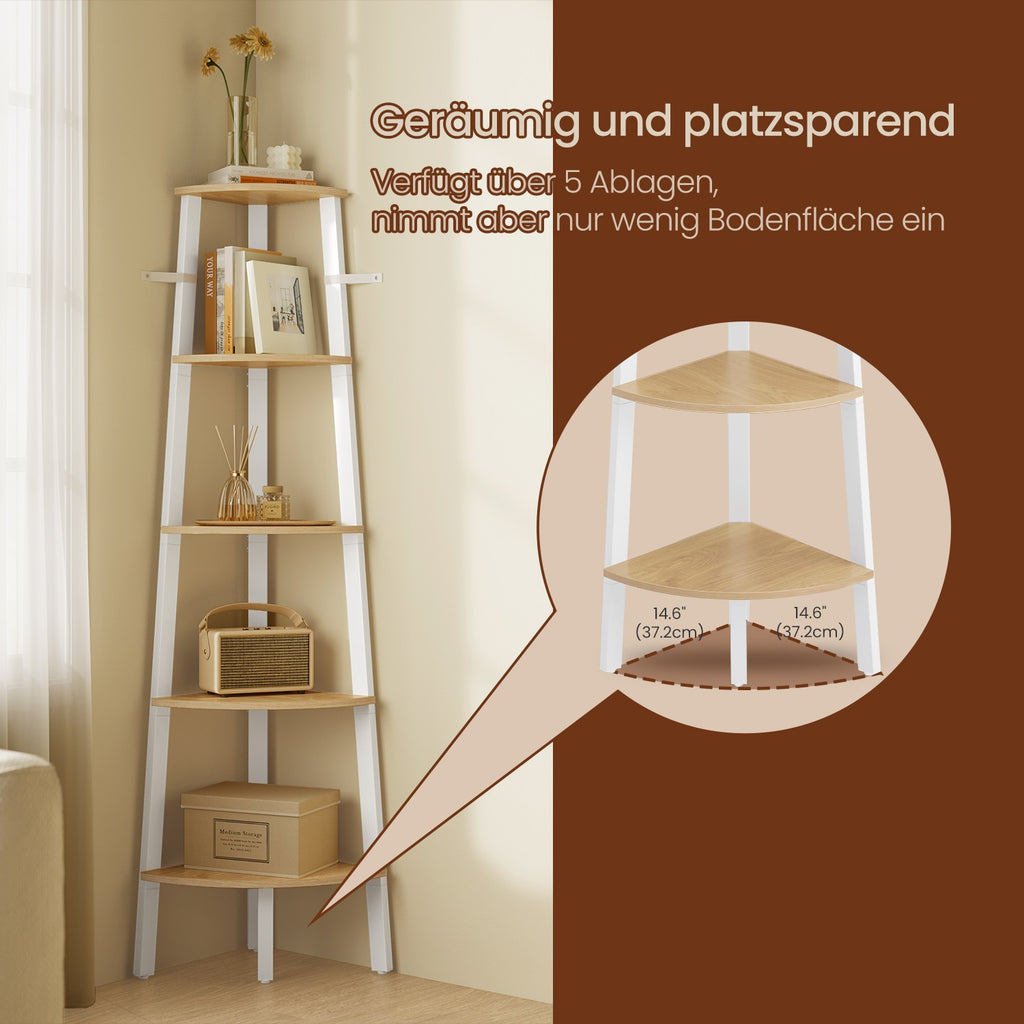 Bücherregal 5 Ebenen industriell natureichenfarben-mattweiß