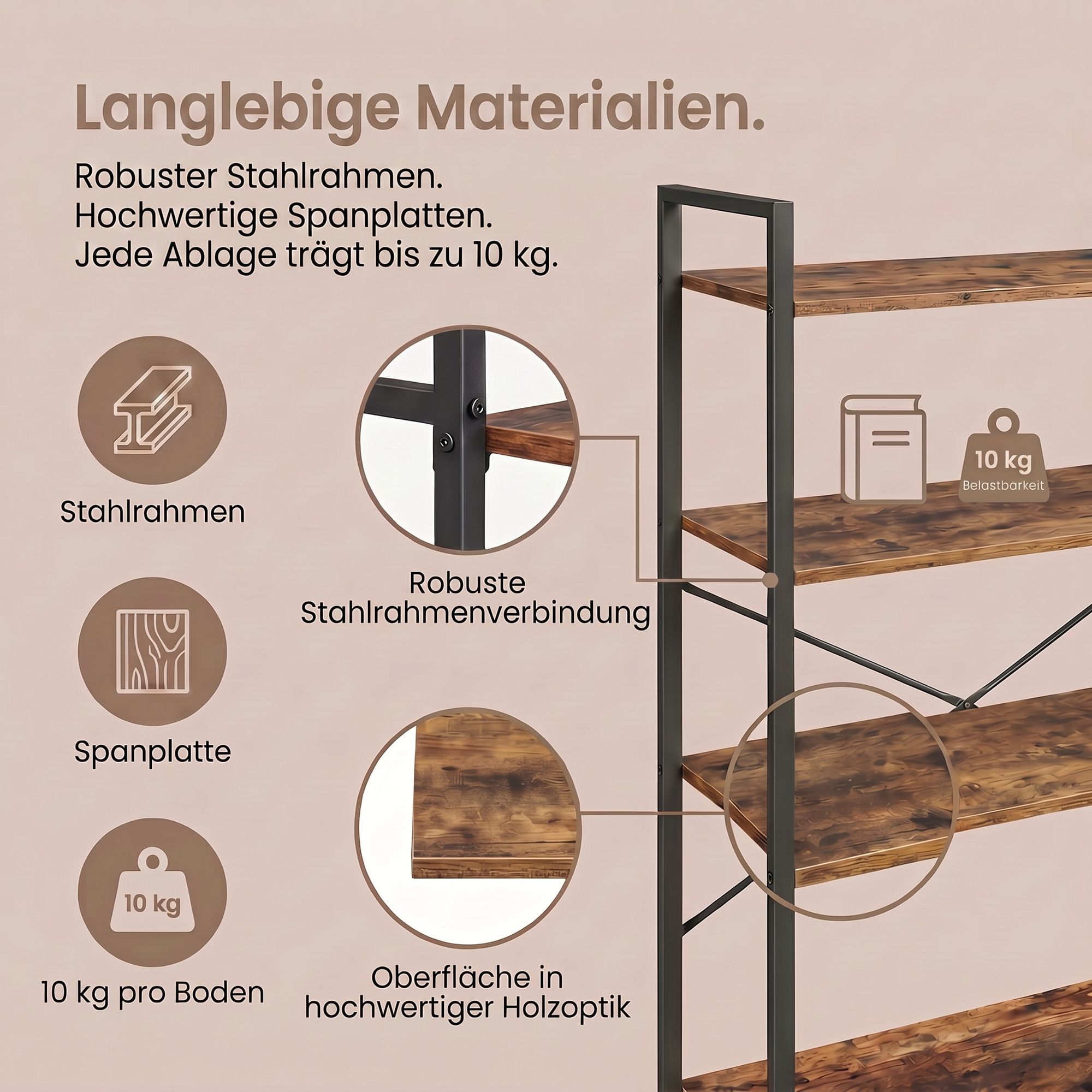 Aufbewahrungsregal, Standregal 5 Ebenen, freistehend