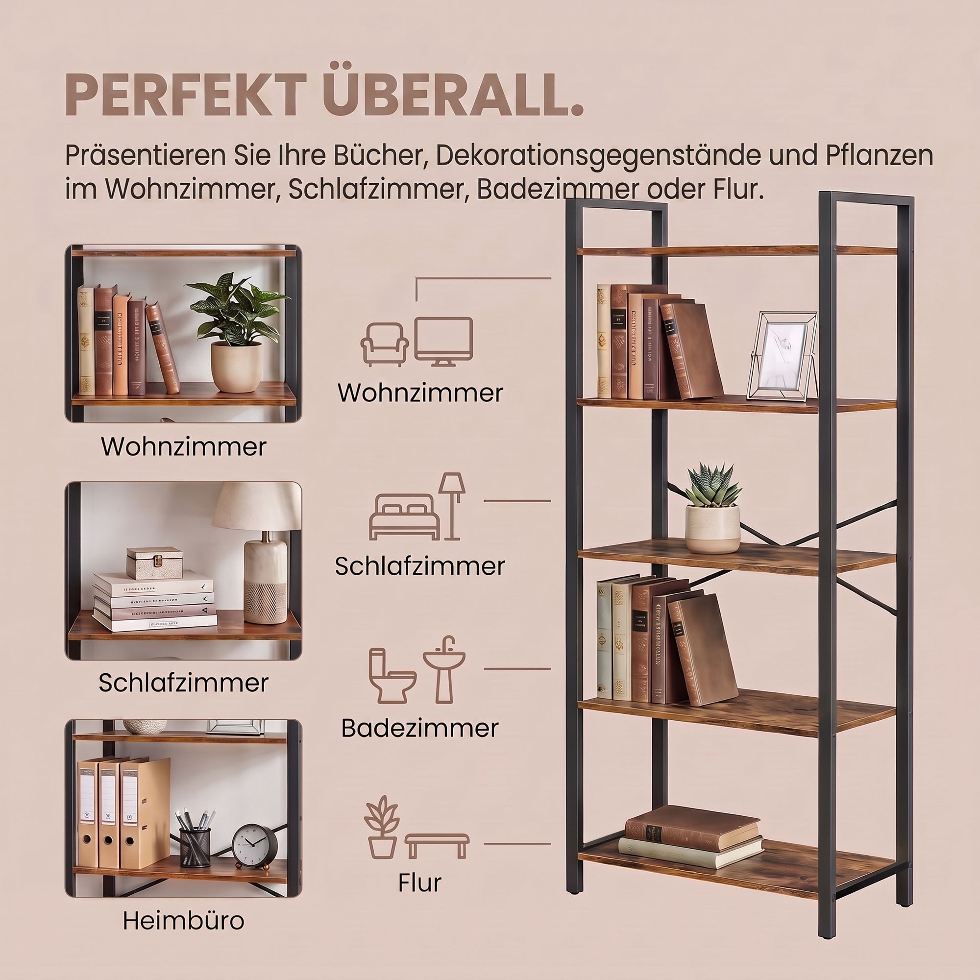 Aufbewahrungsregal, Standregal 5 Ebenen, freistehend
