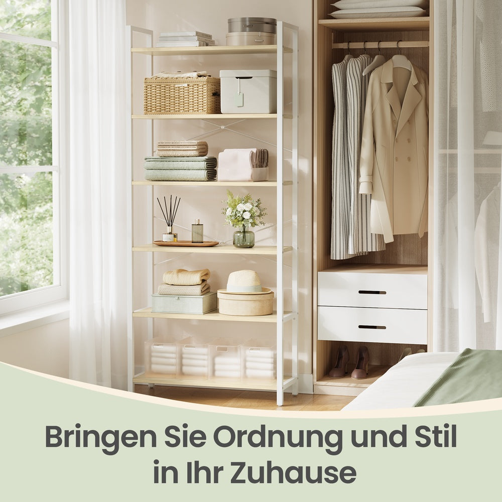 Bücherregal mit 6 Ebenen, Standregal, offene Ablagen