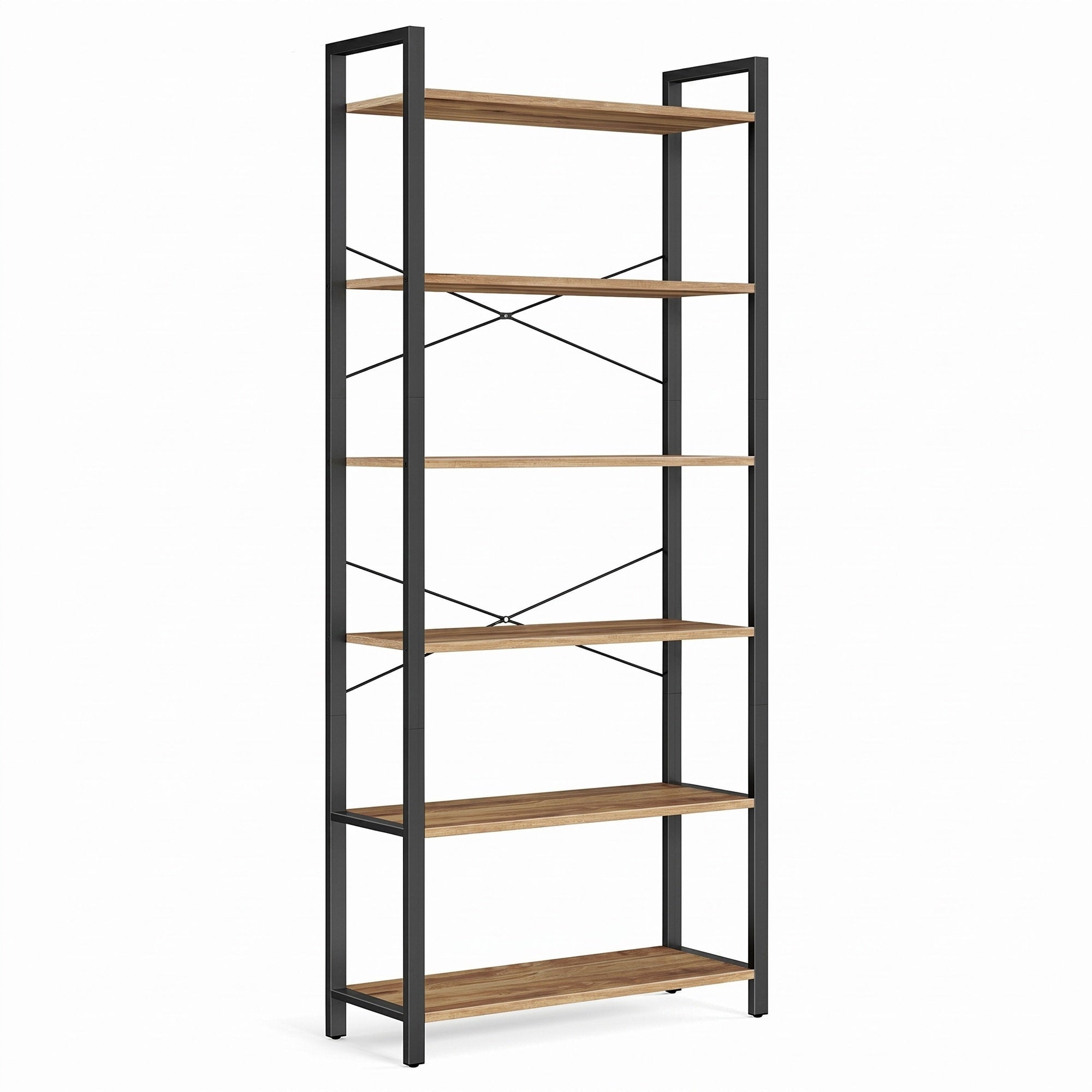 Bücherregal 6 Ebenen 30 x 80 x 186 cm dunkelwalnussfarben-schwarz