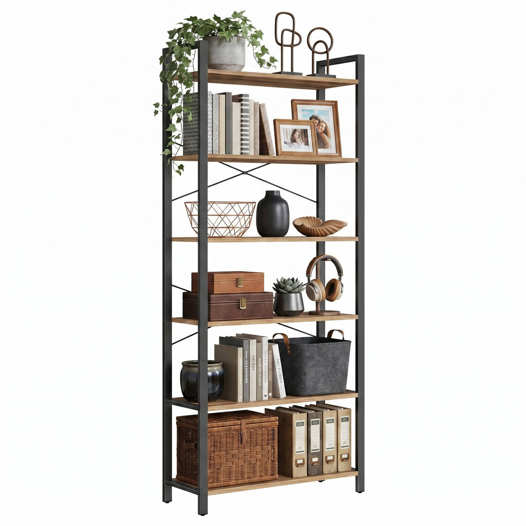 Bücherregal 6 Ebenen 30 x 80 x 186 cm dunkelwalnussfarben-schwarz