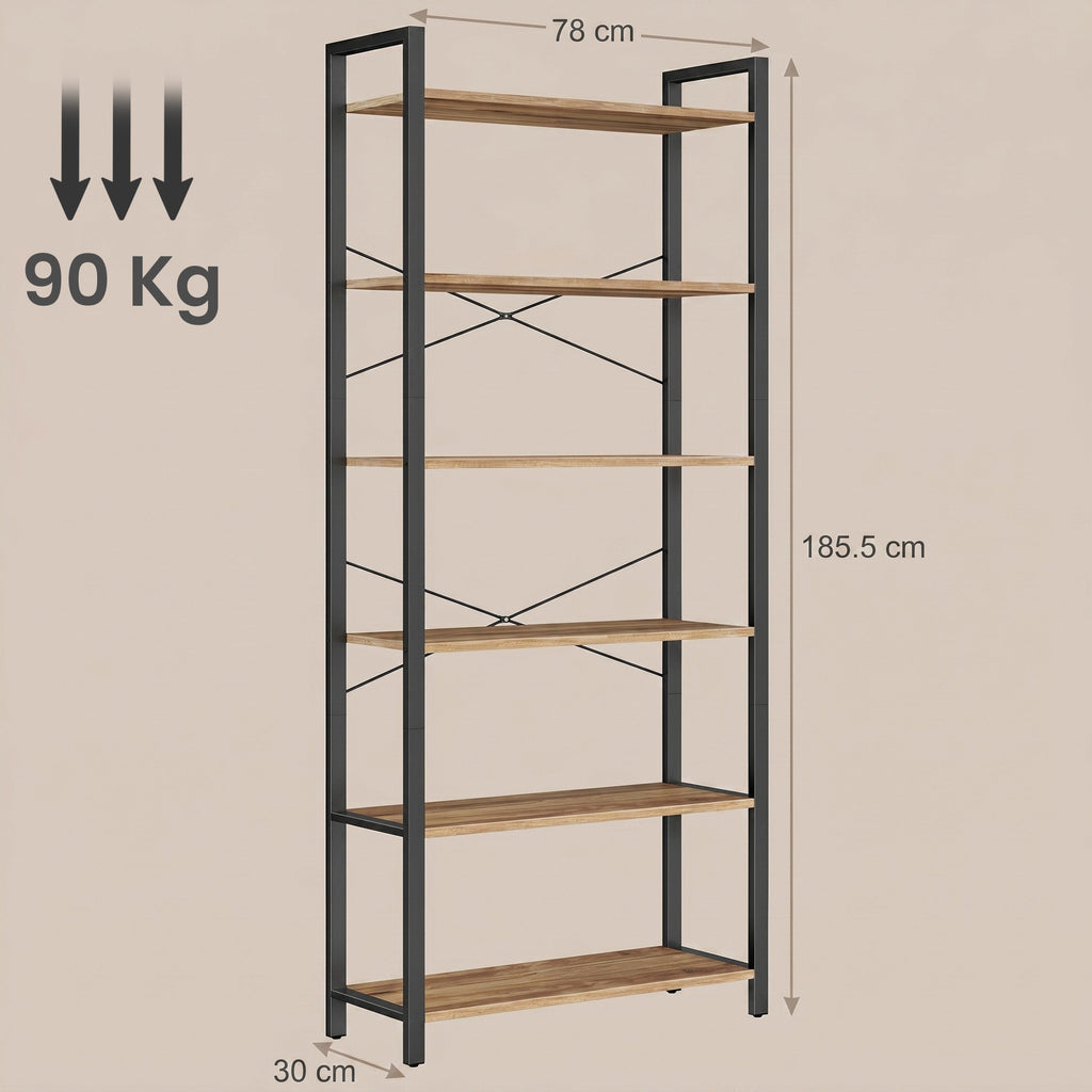 Bücherregal 6 Ebenen 30 x 80 x 186 cm dunkelwalnussfarben-schwarz