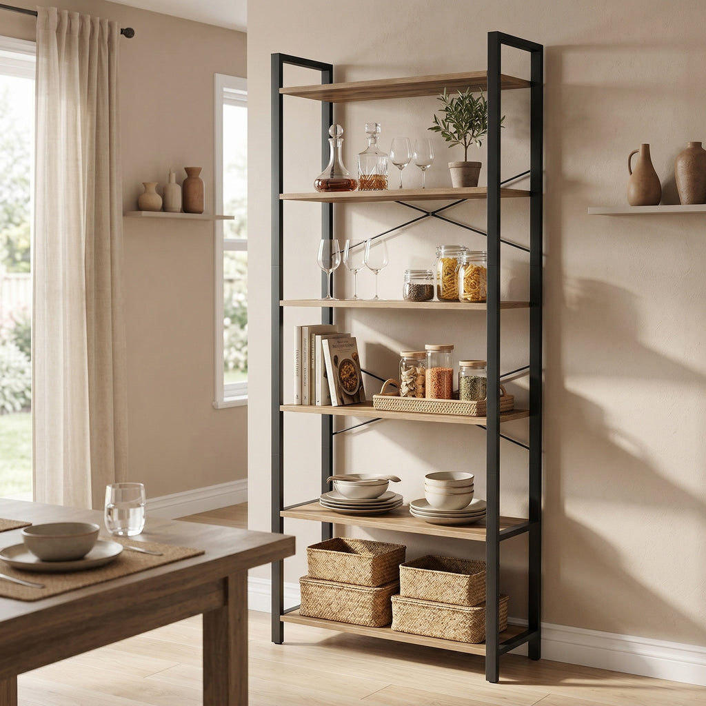 Bücherregal 6 Ebenen 30 x 80 x 186 cm dunkelwalnussfarben-schwarz