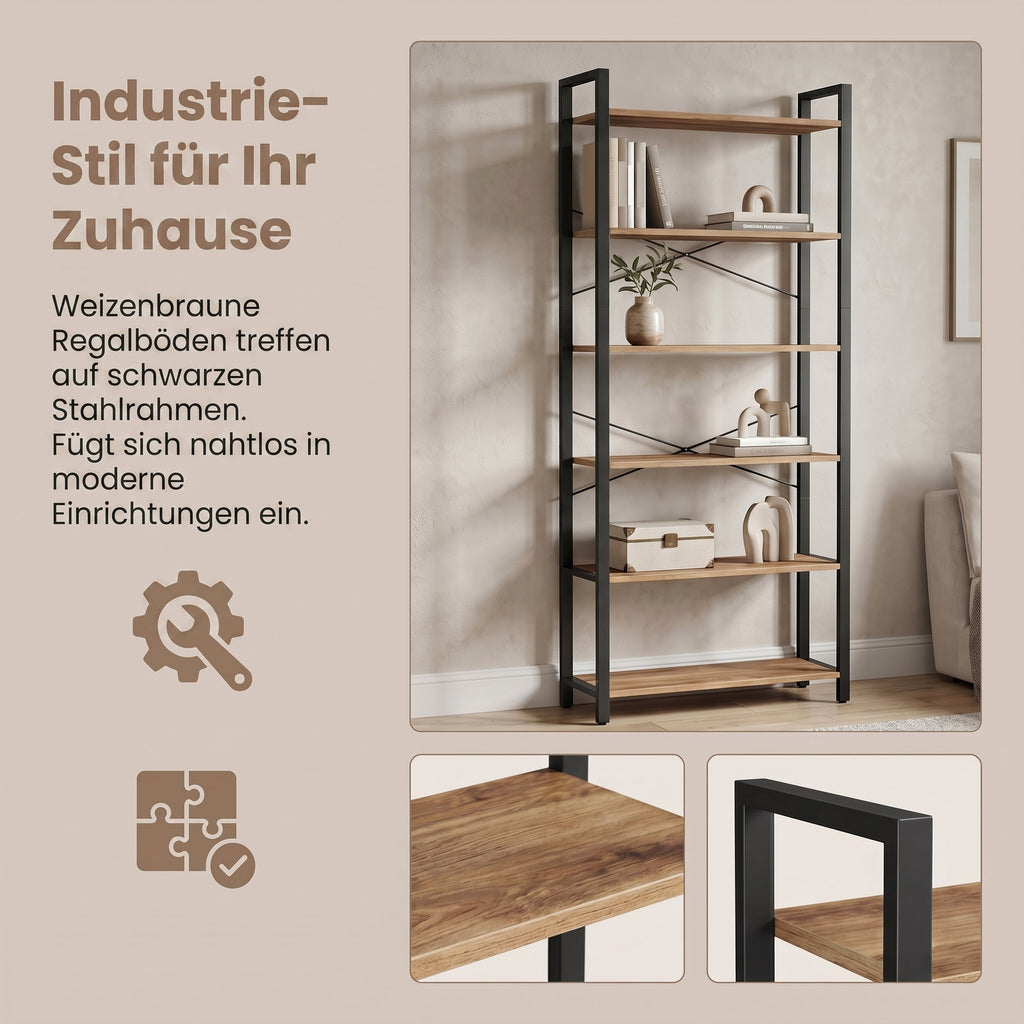 Bücherregal 6 Ebenen 30 x 80 x 186 cm dunkelwalnussfarben-schwarz