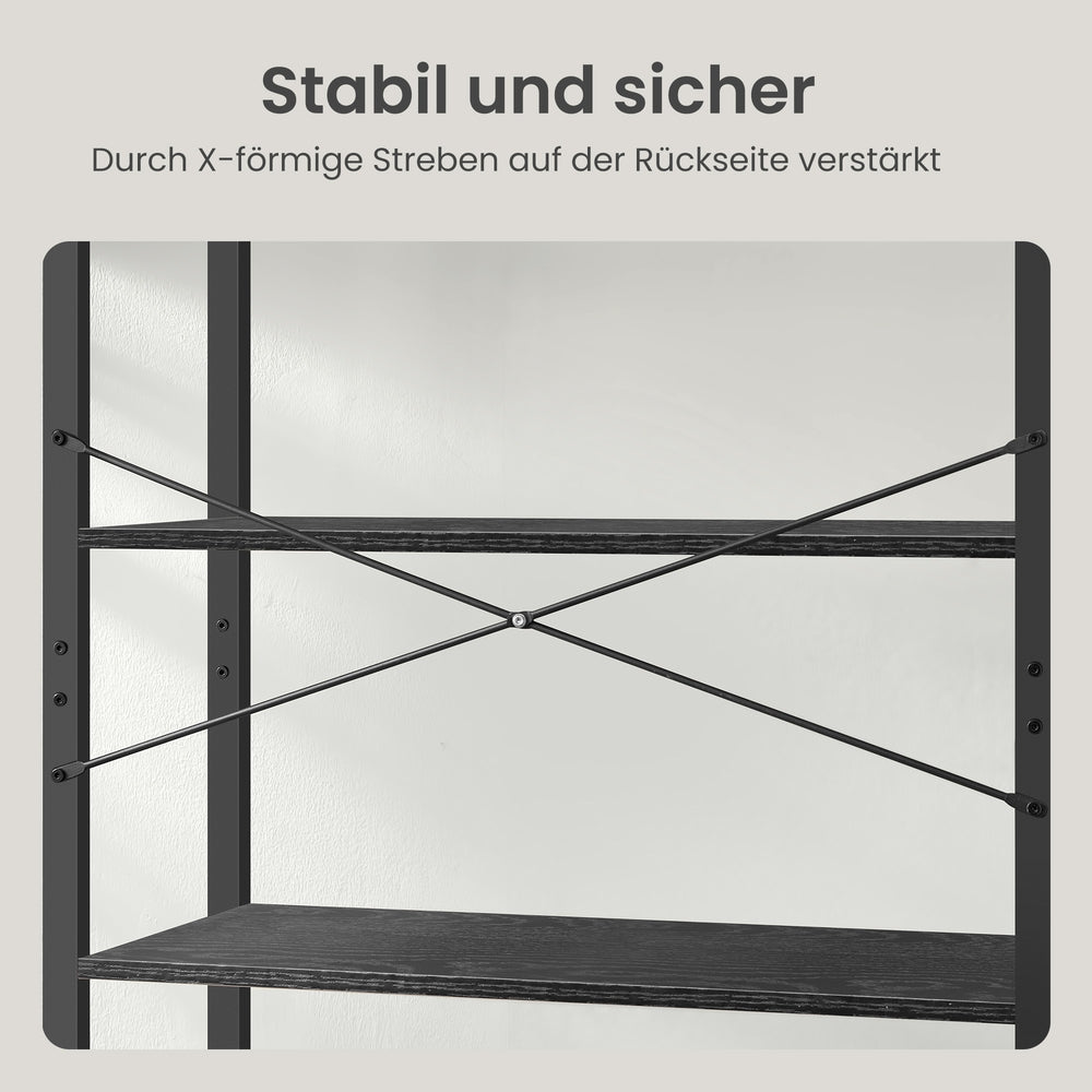 Bücherregal 6 Ebenen, Standregal mit Stahlrahmen, freistehendes Regal