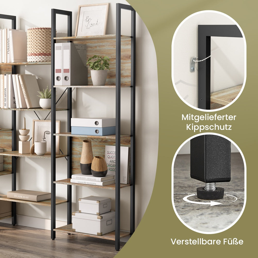 Bücherregal, Standregal mit 14 Ablagen, Regal mit Metallrahmen