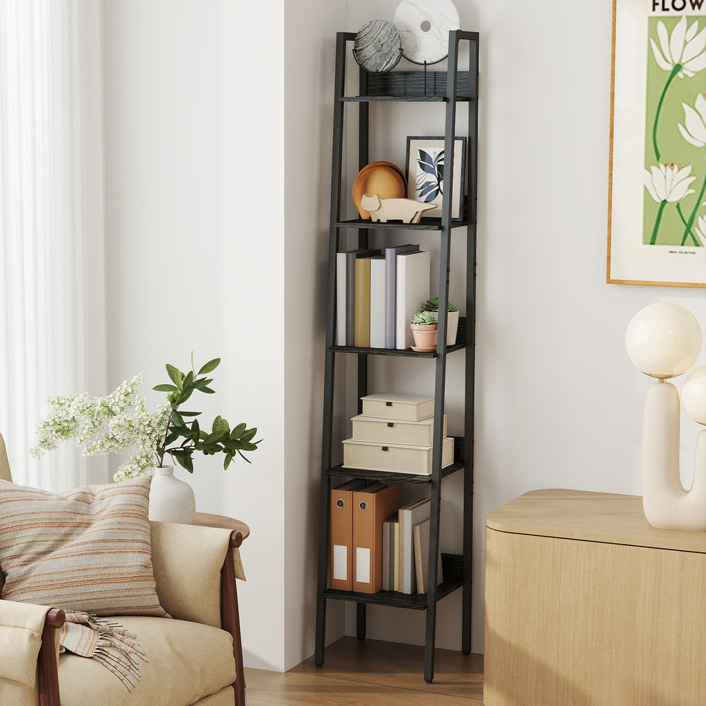 Bücherregal, Leiterregal 5 Ebenen, schmal