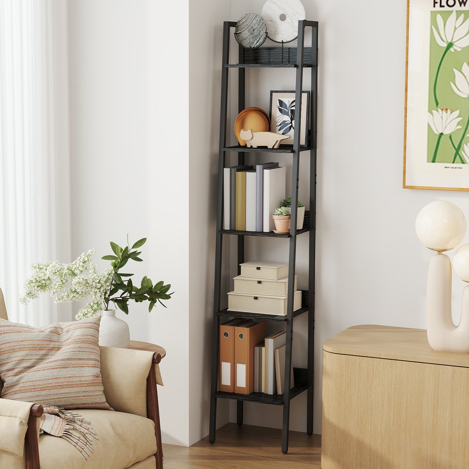 Bücherregal, Leiterregal 5 Ebenen, schmal