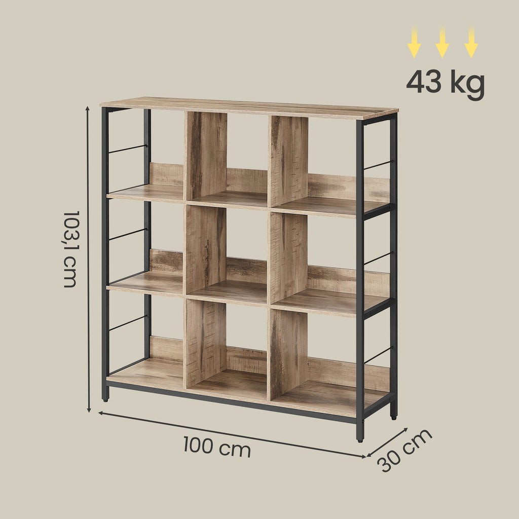 Standregal, Bücherregal mit 9 Fächern, braun-schwarz