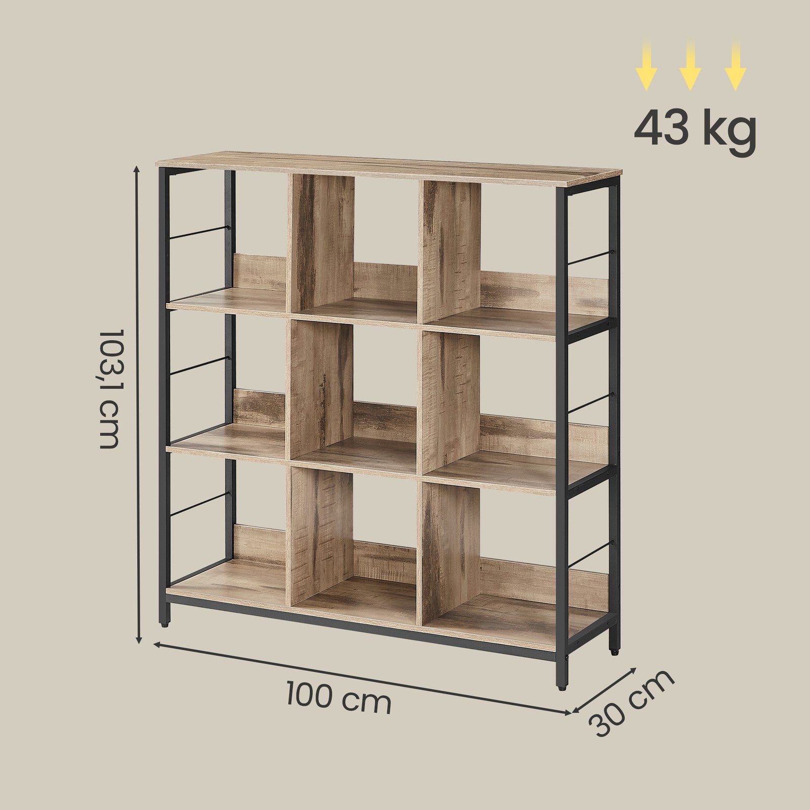 Standregal, Bücherregal mit 9 Fächern, braun-schwarz
