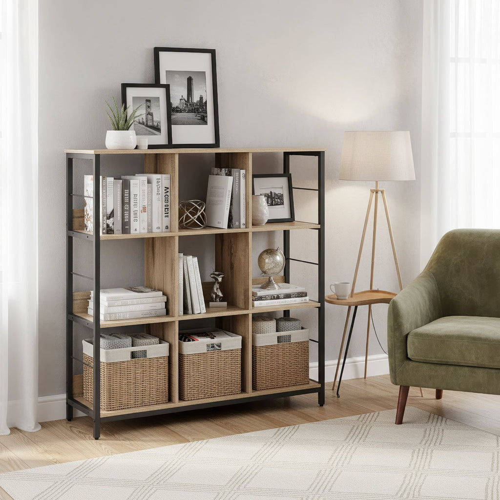 Standregal, Bücherregal mit 9 Fächern, braun-schwarz