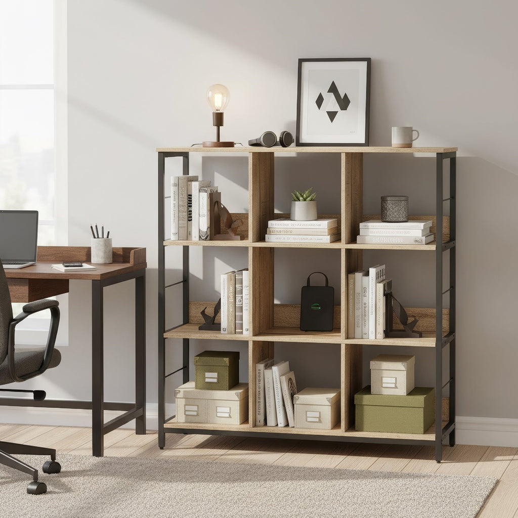 Standregal, Bücherregal mit 9 Fächern, braun-schwarz