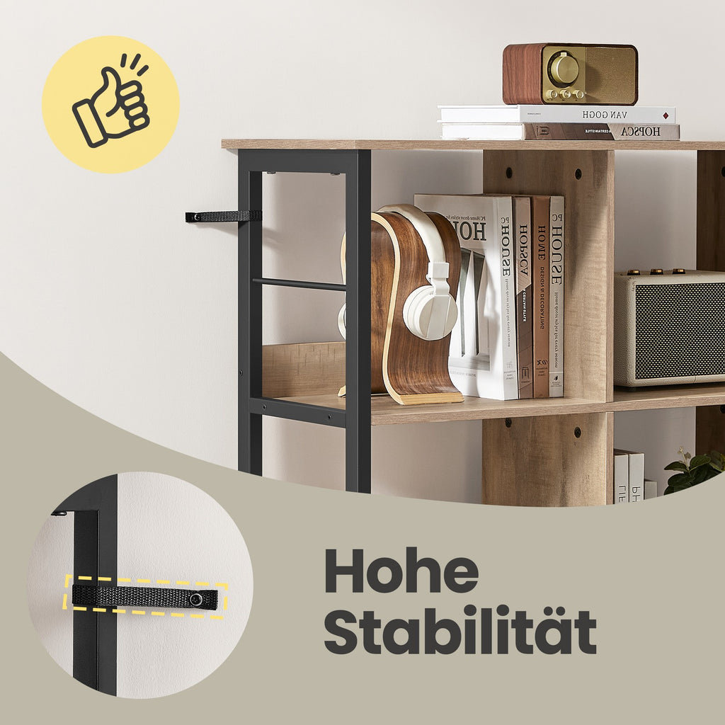 Standregal, Bücherregal mit 9 Fächern, braun-schwarz