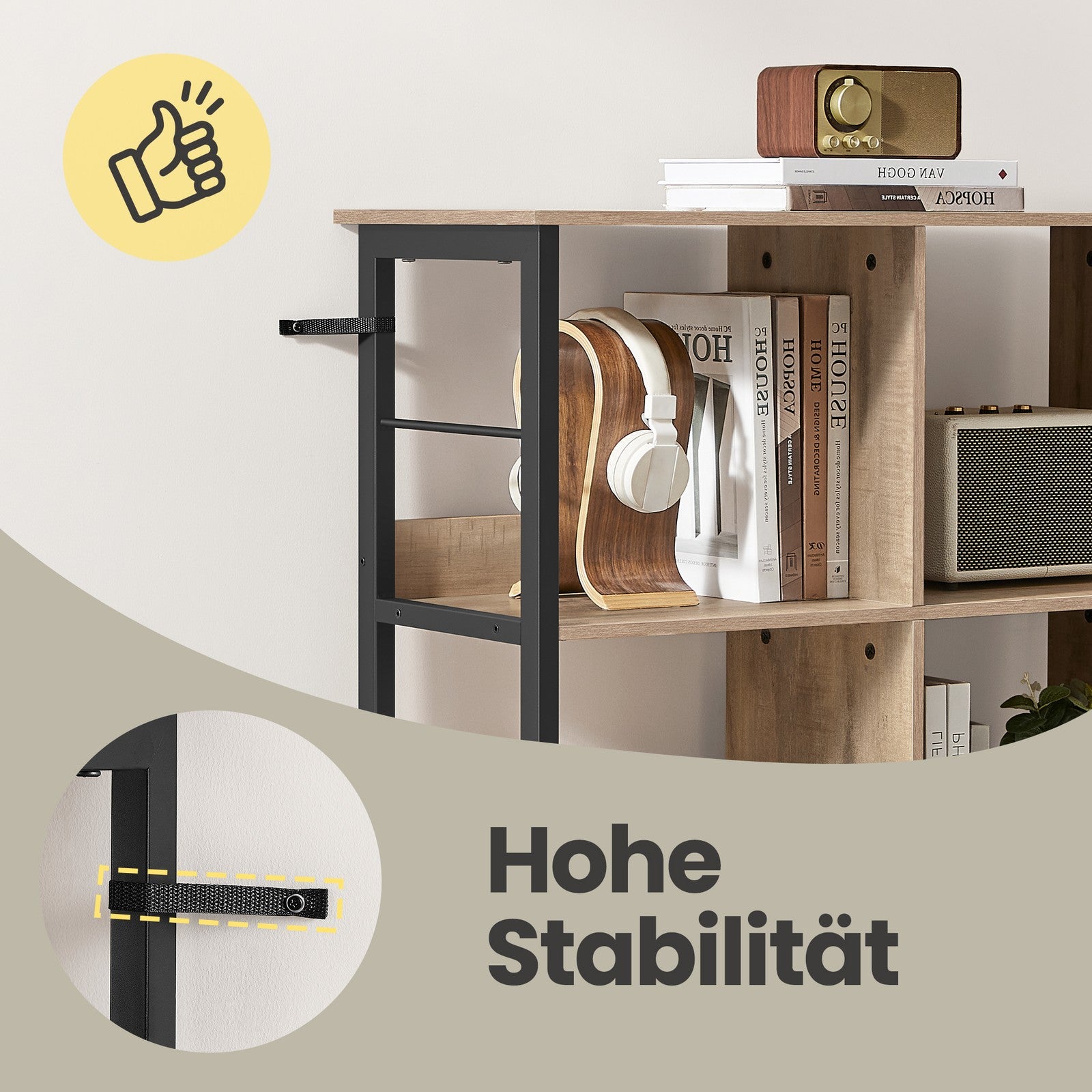Standregal, Bücherregal mit 9 Fächern, braun-schwarz