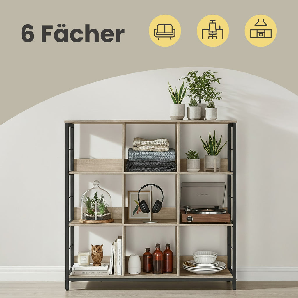 Standregal, Bücherregal mit 9 Fächern, braun-schwarz