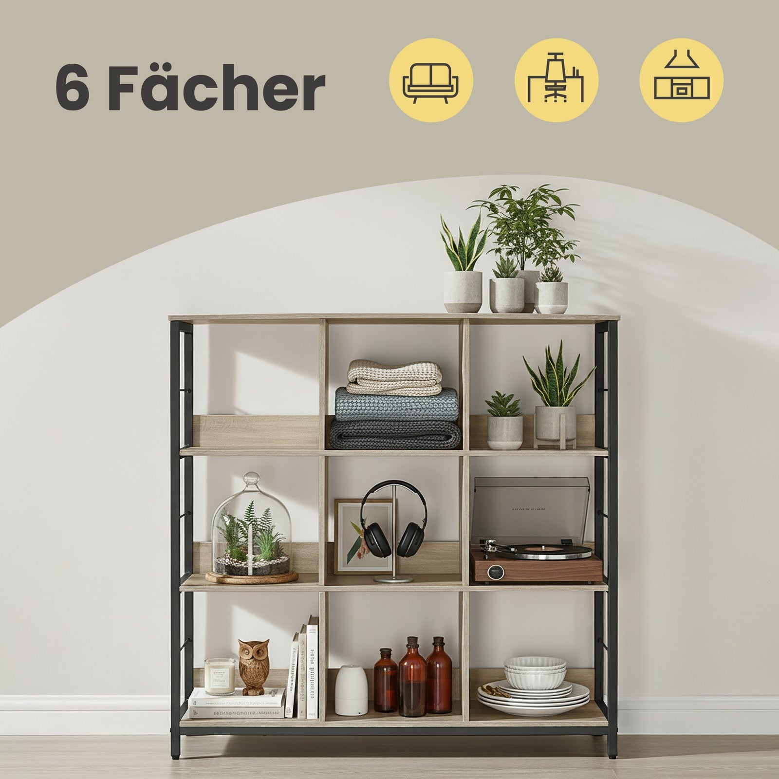 Standregal, Bücherregal mit 9 Fächern, braun-schwarz