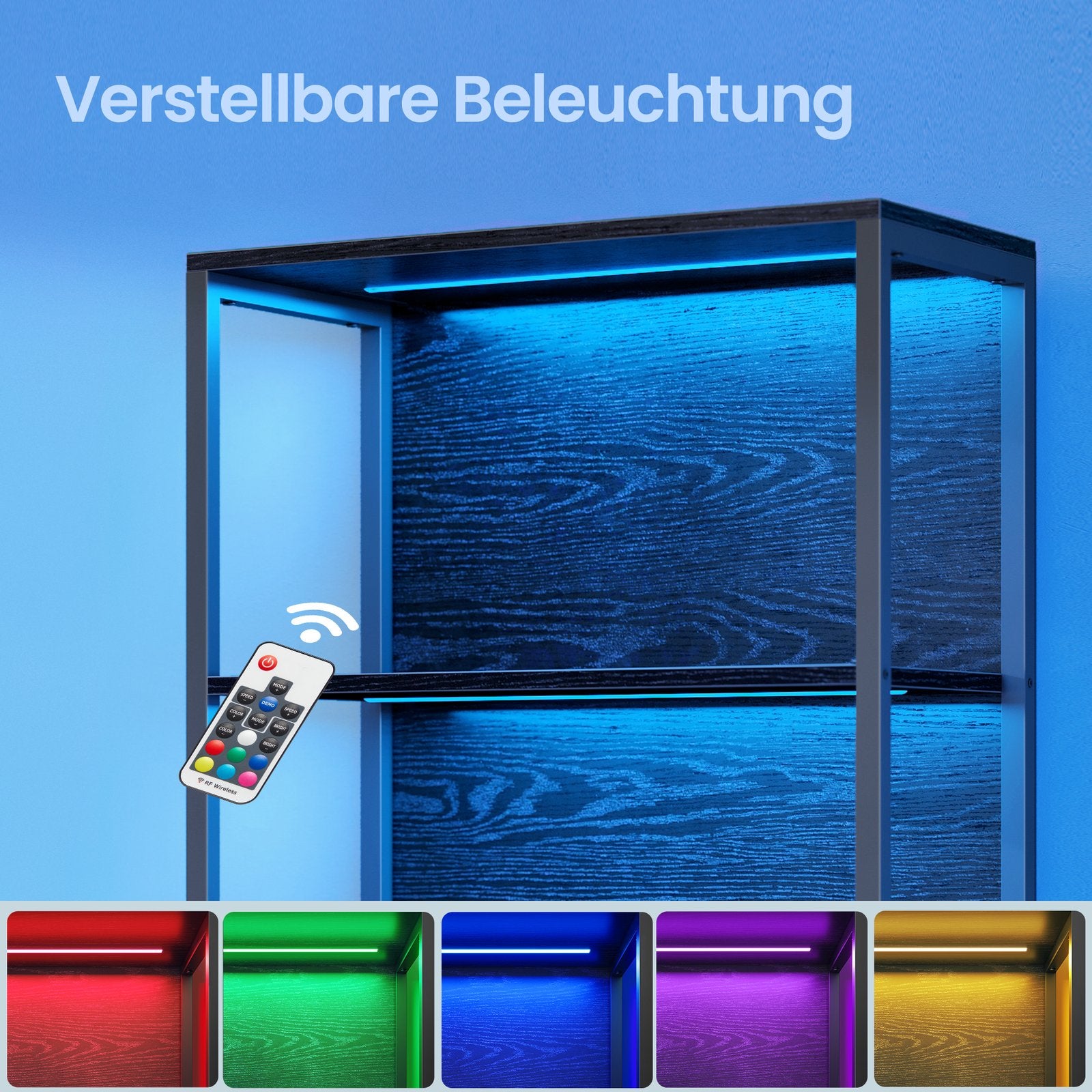 6 stöckiges Standregal, Aufbewahrungsregal mit einstellbaren LED-Leuchten, 178