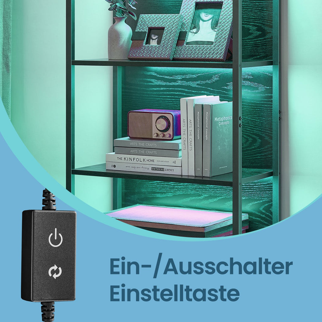 6 stöckiges Standregal, Aufbewahrungsregal mit einstellbaren LED-Leuchten, 178