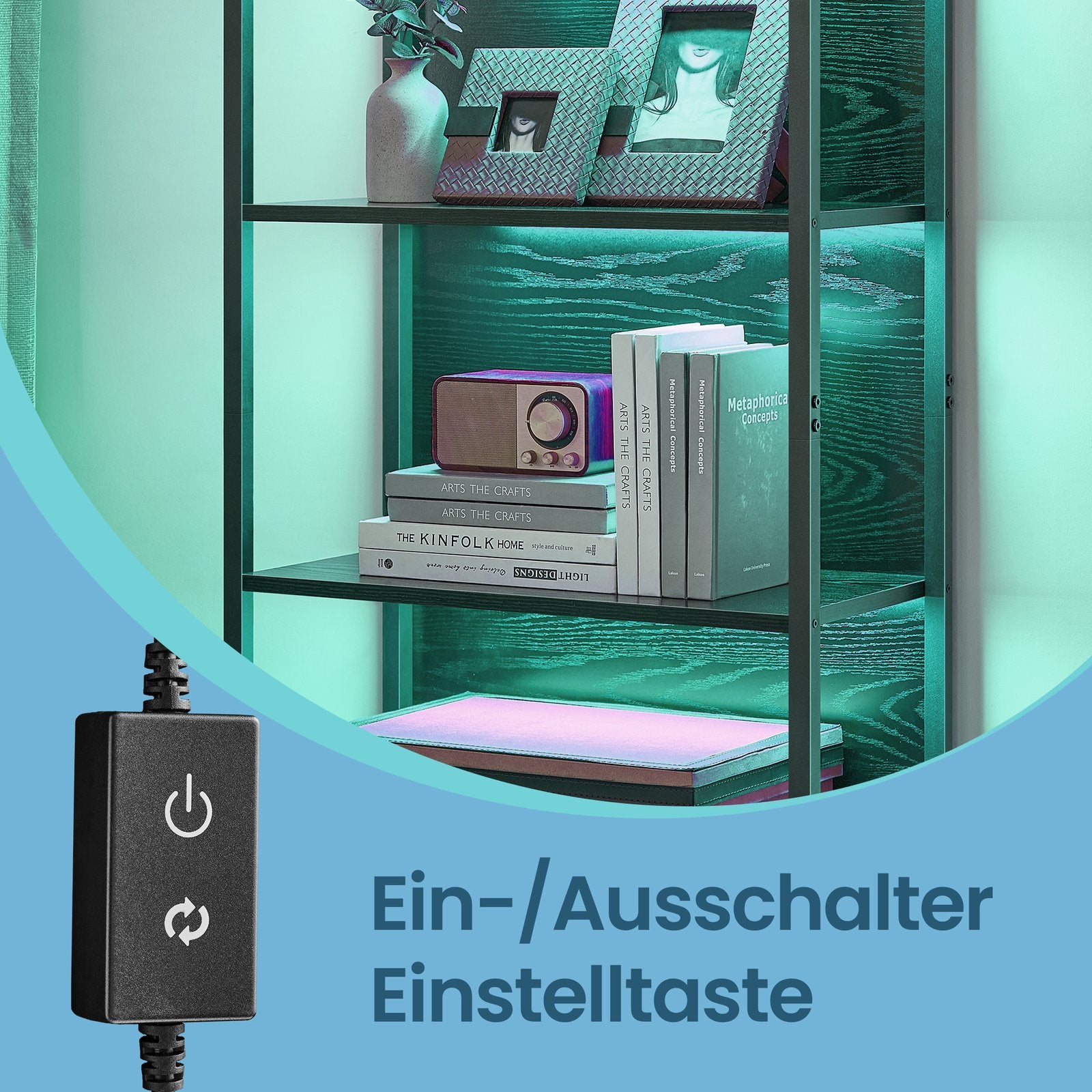6 stöckiges Standregal, Aufbewahrungsregal mit einstellbaren LED-Leuchten, 178