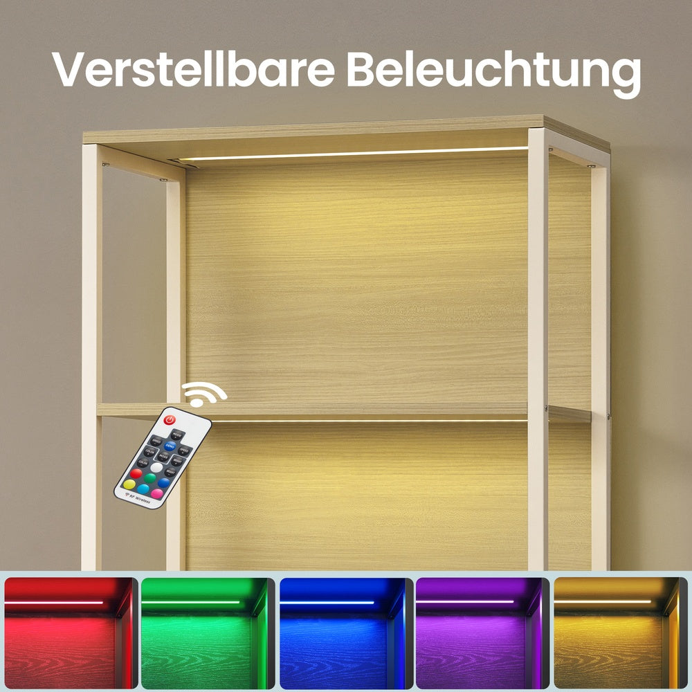 6 stöckiges Standregal, Aufbewahrungsregal mit einstellbaren LED-Leuchten, 178