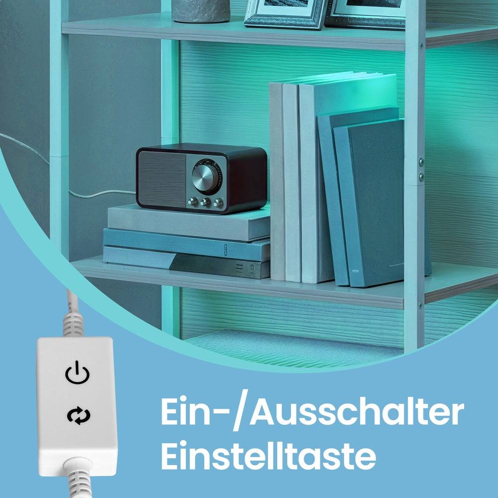 6 stöckiges Standregal, Aufbewahrungsregal mit einstellbaren LED-Leuchten, 178