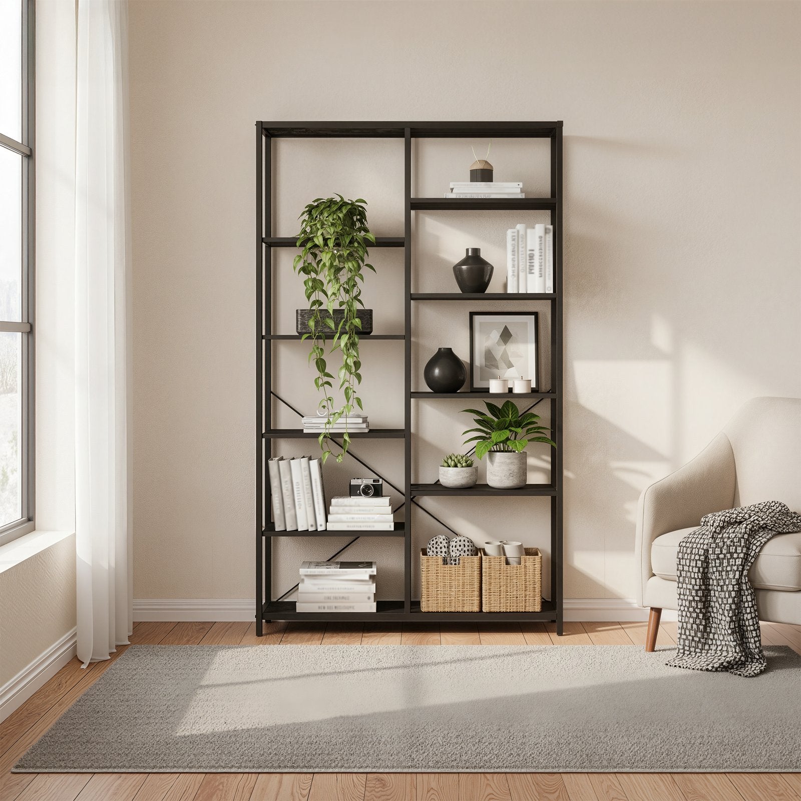 Bücherregal mit 5 Ebenen, Aufbewahrungsregal, einfacher Aufbau