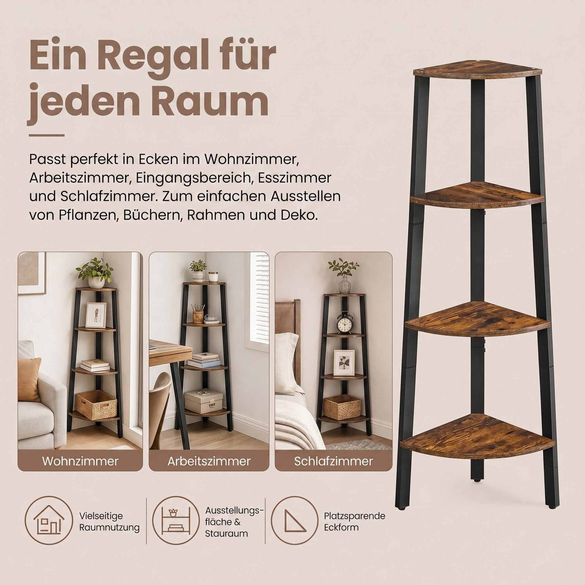 Industrie-Design Eckregal 4 Ablagen