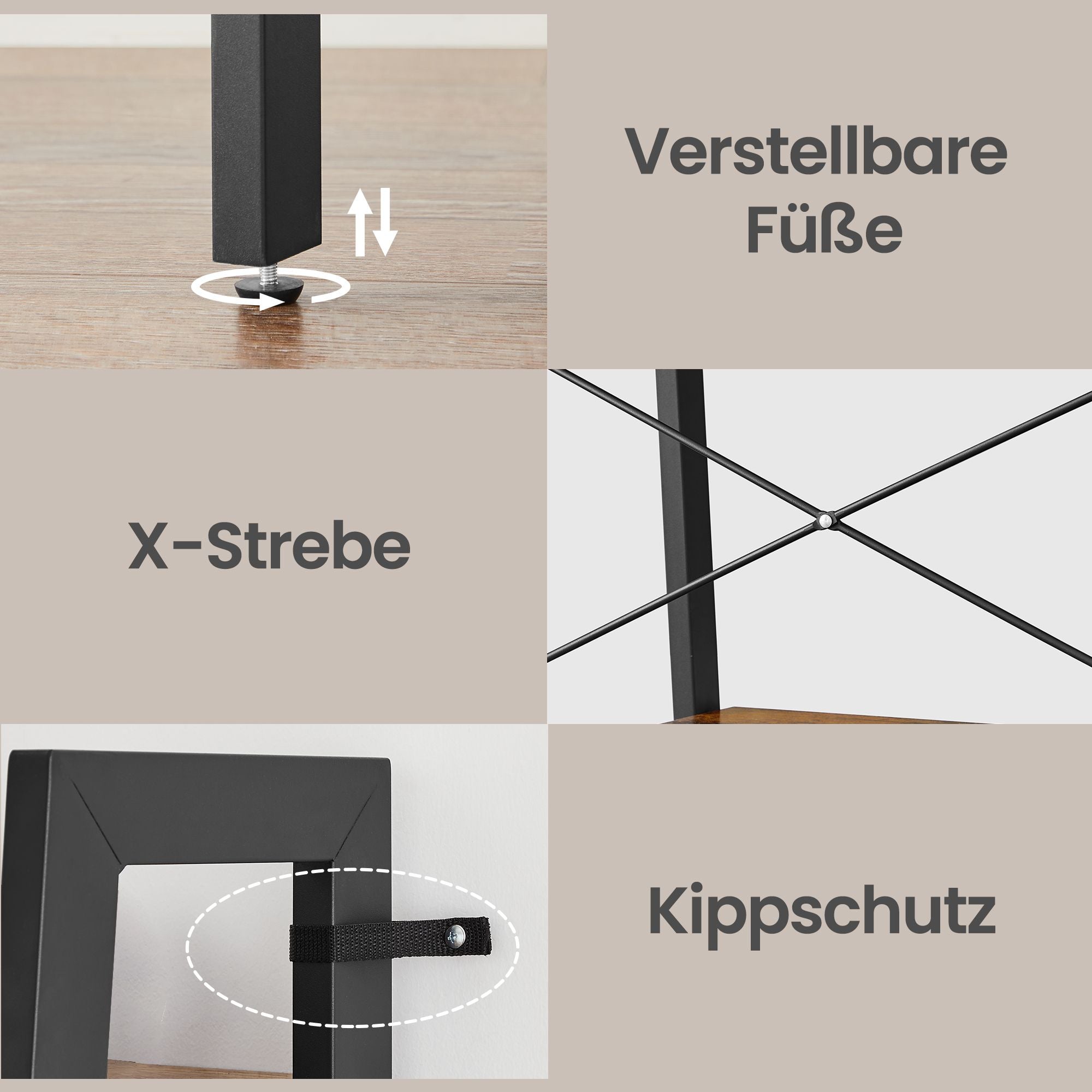 Standregal mit 4 Ebenen, Bücherregal, modern