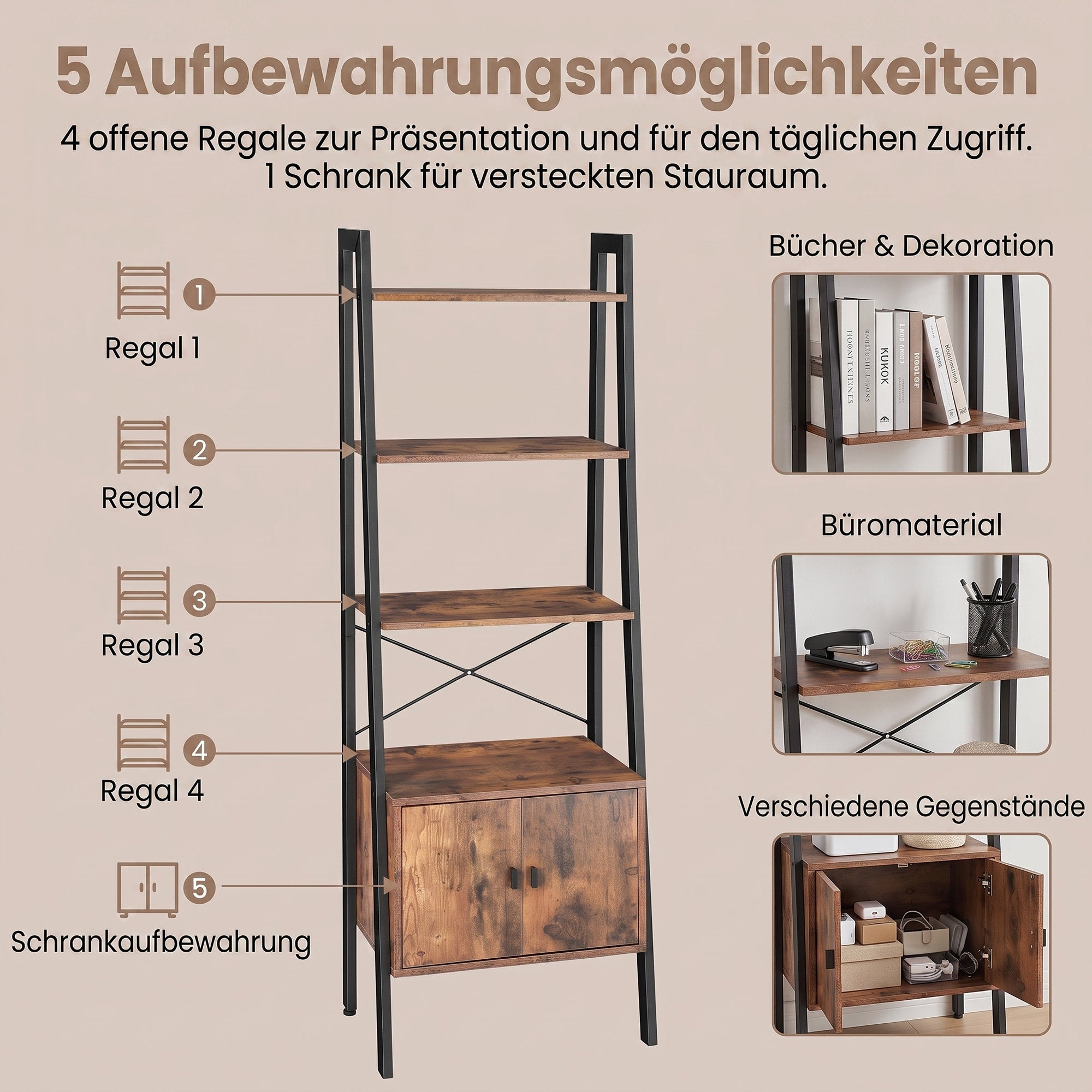 Industrie-Design Standregal 4 Ablagen